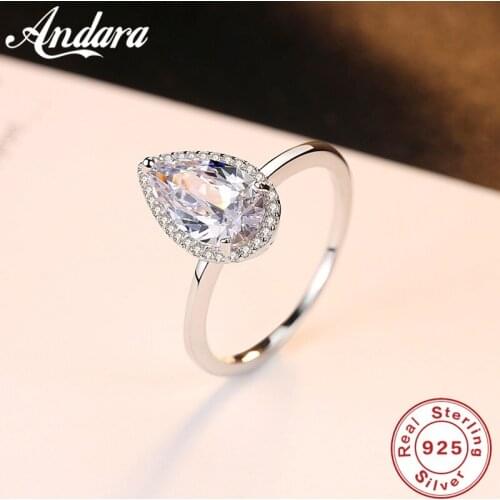 2 color option100% Solid Silver Ring Jewelry Teardrop Zircon CZ Diamant Engagement Ring Women 925 Sterling Silver Wedding Rings