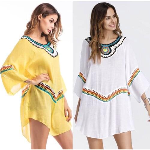 2019Beach Cover Up Summer Tunic For The Beach Colorful Hook Flower Hollow Sexy Swimwear Pareo Bathing Suit Women Cover Ups