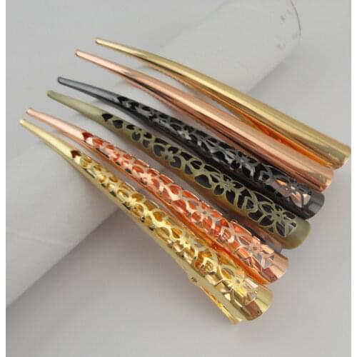 5PCS 13.0cm Gunmetal Black Metal Beak Clips Filigree Flower hairpins barrette for women hairdressing salon Nickle free Lead free