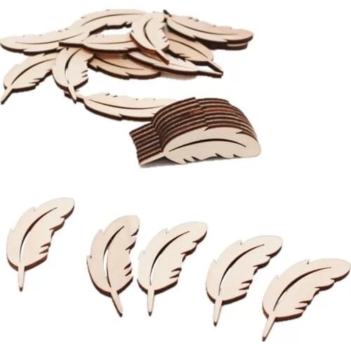 50pcs Unfinished wooden featherwood craft featherLaser cut wooden feathers