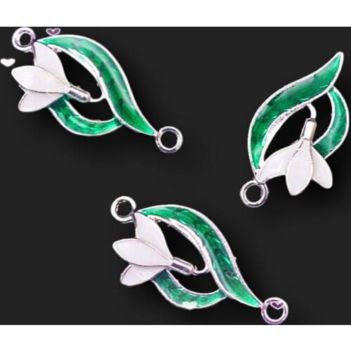 8pcs Silver Plated Enamel Leaves Charm Connectors Retro Necklace Earrings Pendants DIY Metal Jewelry Handicraft Making 28*12mm