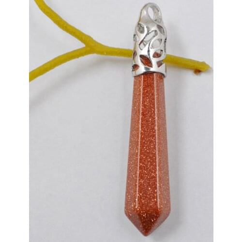 9x60MM Gold Sandstone Bead Pendant Jewelry For Woman Gift Pendulum S207