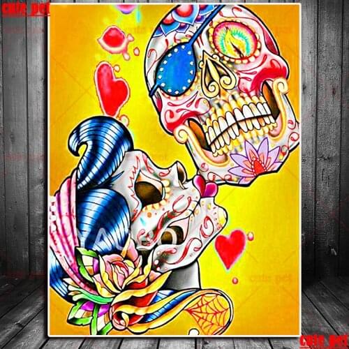 Diy diamond painting diamond embroidery 3d Couple skull cross stitch mosaic 5d full square round rhinestones Embroidery Decor