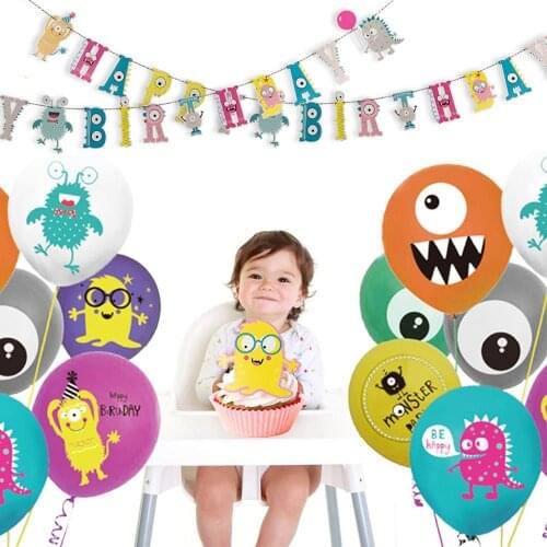 2.4m Cute Little Monster Happy Birthday Party Banner Garland Boys First Birthday Party Decorations Baby Shower