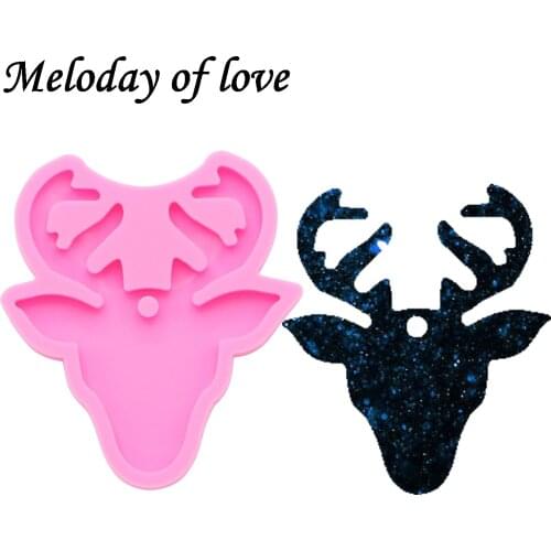 Shiny Christmas Deer head mold DIY epoxy resin silicone Mold for keychain glossy finish DY0093