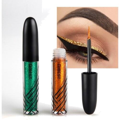 QIBEST Shimmer Glitter Eyes Liner Women Makeup Easy to Wear Waterproof Pigment Liquid Eyeliner Glitter Cosmetics #274345