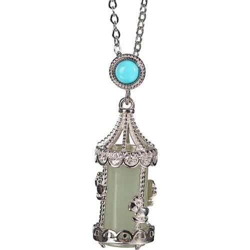 S925 sterling silver Hetian gray jade turquoise pendant personalized carousel ladies clavicle chain sets of chains