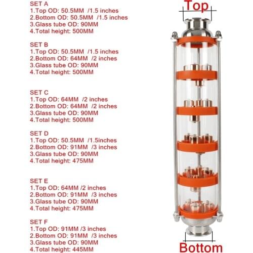 304 stainless steel/copper bubble Distillation Column with 5 section for distillation .Glass column