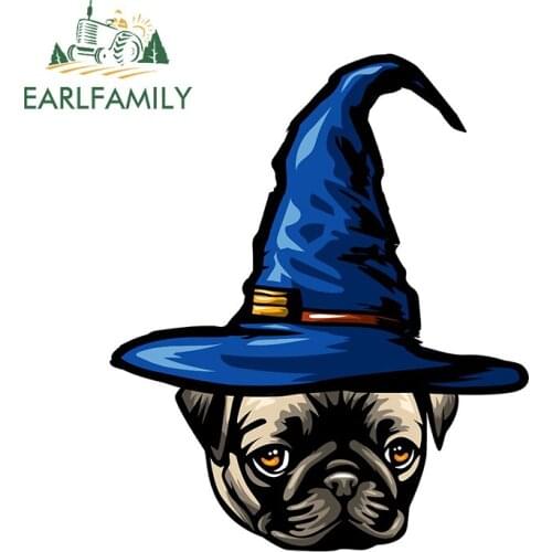 EARLFAMILY 13cm x 10cm for Pug Witch Auto Car Stickers and Decals VAN RV JDM Vinyl Laptop Trunk Bumper Car Assessoires Decor