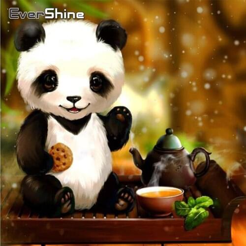 EverShine 5D DIY Diamond Mosaic Cartoon Panda Full Square Diamond Painting Animal Cross Stitch Embroidery Rhinestones Wall Art