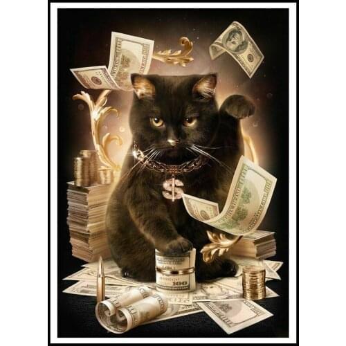 HOMHOL DIY 5D Diamond Embroidery Animals Cat Money Pattern Diamond Painting Pictures Of Rhinestones Diamond Mosaic Cross Stitch