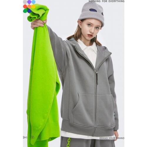 INFLATION Casual Zip Up Hoodies Men Women Winter Thick Fleece Sweat Jacket Unisex Solid Matching Hooded Sweatshirt Couple