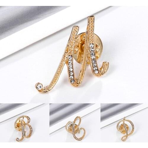 Korean Version New 26 Initial Letters DIY Clear Rhinestones Thorn Horse Pin Buckle Pins Brooches Fashion Jewelry Accessories