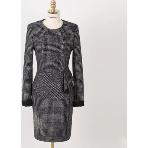 Korean Design 2021 New Ladies Office Commuter Blouse False Two-Piece Temperament Dress Large Size Long Sleeve Womens Skirt