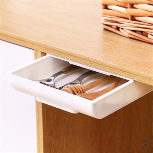 2PCS Kitchen Organizer Self-Adhesive Desk Drawer Wall-Mounted Hidden Storage Box Hanging Makeup Brush Tray Home Sundries Case