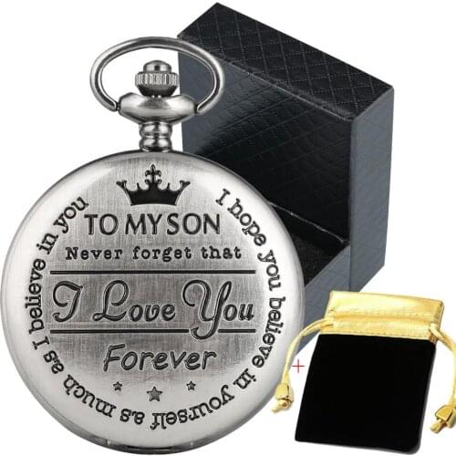 To My Son, I Love You Retro Grey Pocket Watch Personalized Birthday Graduation Gifts Boy Quartz Fob Pendant Pocket Clock