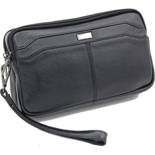 2017 Mens Genuine Leather Cowhide Clutch Bag Casual Male Wrist Handbag Cell Phone Card Holder Purse Wallet Business Handy Bags