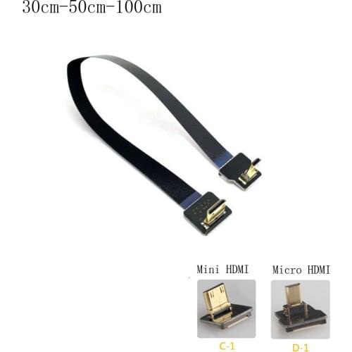 New 90 Degree Up Angled FPV Micro HDMI Male to Mini HDMI Ribbon FPC Flat Cable 30cm 50cm 100cm