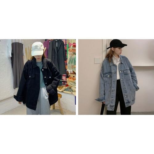 Medium Length Denim BF Lovers Hong Kong Flavor Black Large Denim Coat Womens Loose Oversize Top Fat Mm Fashion