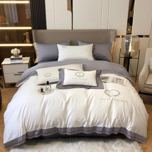 Luxury Egyptian Cotton White Color Quilt Cover Set Queen King Size Bedding Satin Embroidery Duvet Cover Sets High-end For Double