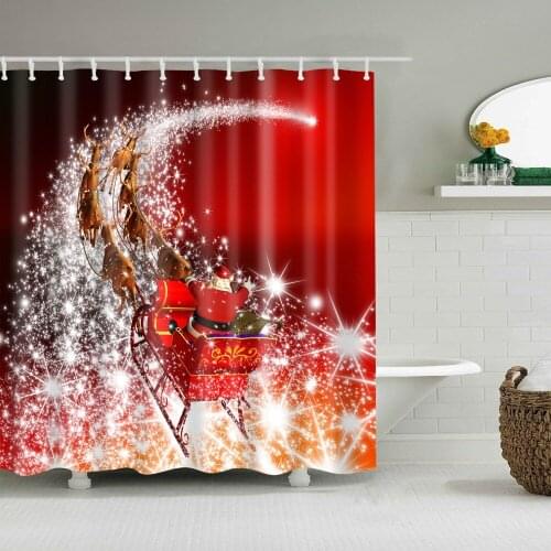 Christmas Decoration Santa Claus Shower Curtain Washable Eco-friendly Waterproof Curtain For Bathroom With Plastic Hook B1018