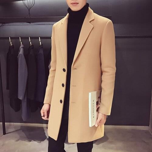 S-5XL Mens Woolen Cashmere Blended Lapel Collat Coats Trench Outwear Overcoats Single-breasted Long 10Colors