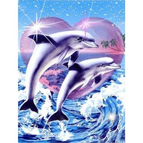 Diy Dolphins Diamond Embroidery Painting Love Heart Mosaic Rhinestone Sticker Wall Decor New Arrival Puzzle Picture Diamond Dot