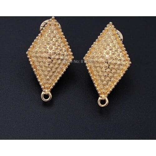 Earrings Post with Loop Hanger Hollow Diamond Shape Base DIY Metal African Women Clip Stud Earrings Jewelry Findings 16x28mm