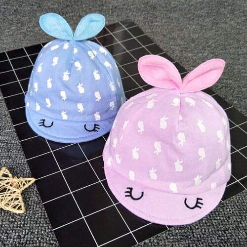 Baby Girl Hat Cartoon Dot Rabbits Printed Baby Caps Summer Hat For Infant Sun Hat With Ear Sunscreen Spring Baby Accessories Cap