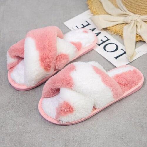 Indoor Bedroom Slippers Non-slip Winter Women House Open Toe Faux Fur Warm Flat Shoes Female Slip on Home Furry Ladies Slides