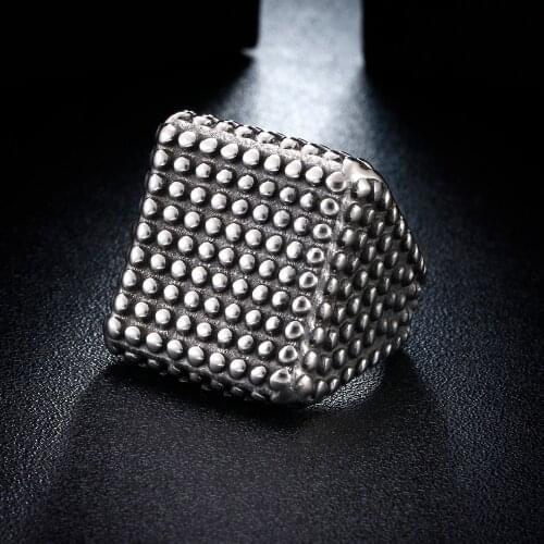 Vintage Big Simple Square Punk Ring Stainless Steel Black Finger Band Mens Steel Rivet Rings