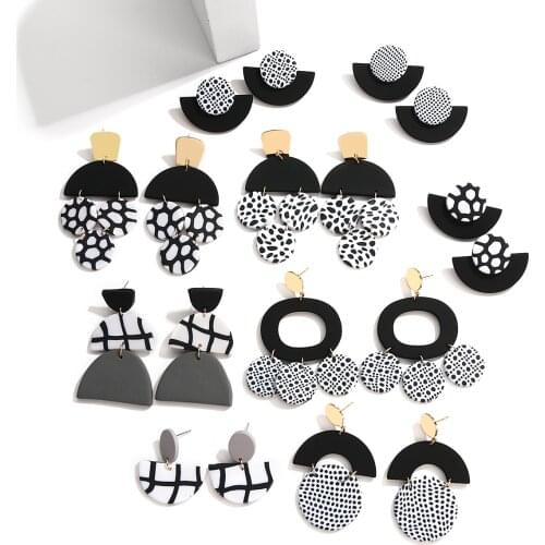 AENSOA Trendy Black White Dots Polymer Clay Earring Unusual Abstract Pattern Geometric Dangle Pendant Dangle Earrings for Women