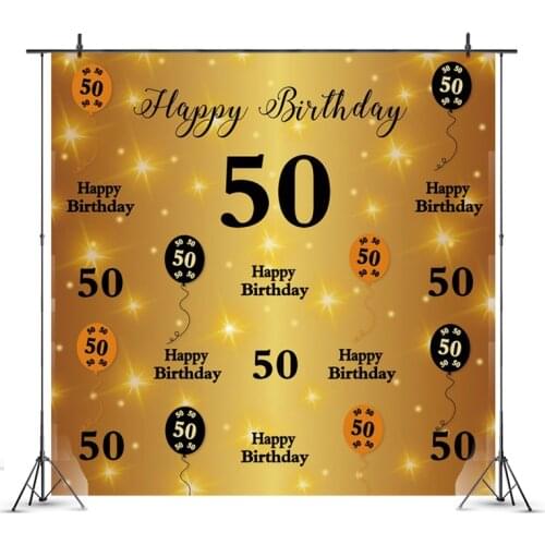Customied Gold 50th Photo Backdrop Adult Happy Birthday Party Celebration Photography Background Decoration Studio Prop Banner