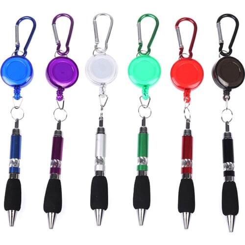1Pc Cute Retractable Badge Reel Ballpoint Pen Belt Clip Key Chain With Carabiner Key Ring Lanyard Pen School Office Supplies