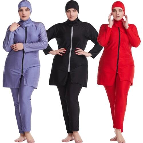 2021 Muslim Swimwear Zipper Islamic Full Cover Modesty Plus Size Summer Beach Swim Wear Arab Women Beachwear Burkini Swimsuit 6X