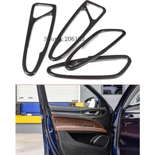 4pcs Carbon Fiber Style Interior Car Door Handle Frame Trim Cover For Alfa Romeo Stelvio 2017 2018 Car Styling