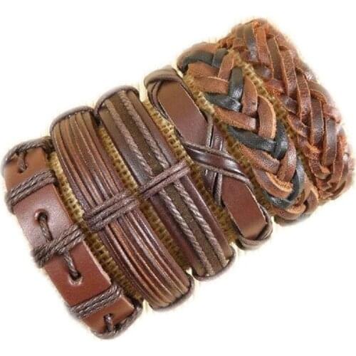 Wholsale 6Pcs Wrap multilayer Leather Braided Rope Wristband men bracelets & bangles for women Pulseira Masculina Jewelry H32