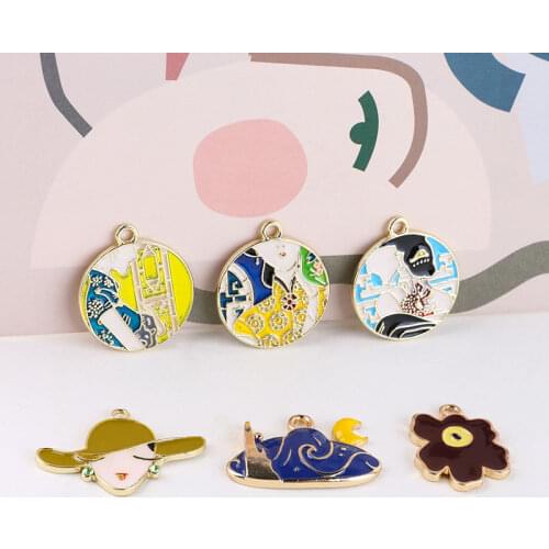 6pcs Chinese style Statement Earrings Vintage cheongsam woman pattern round geometric pendant DIY earrings material accessories