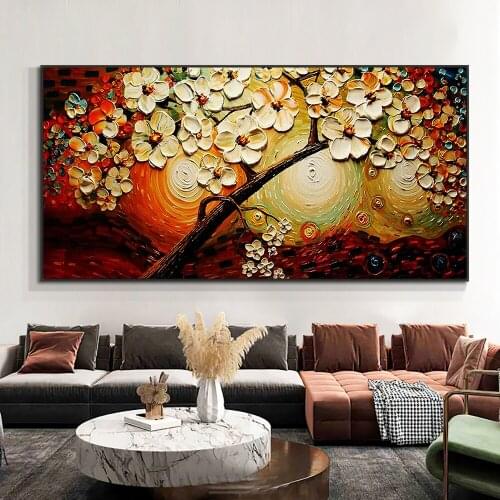 Yiqing Abstract Beautiful Large Size Plum Blossom Oil Painting 100% Hand Painted On Canvas Modern Decorative Trees Wall Art