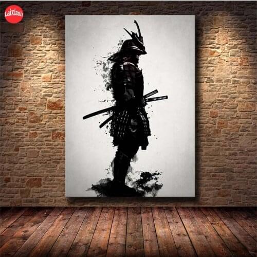 5D DIY Diamond Painting Black and white ink art, Japanese samurai Hot selling home art cross stitch full squareround diamond