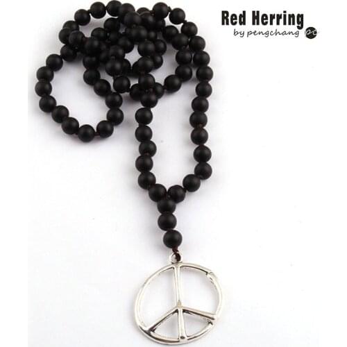 Free Shipping Fashion Bohemian Tribal Jewelry Black Stone Knotted Peace Pendant Necklaces For Women Ethnic Necklace