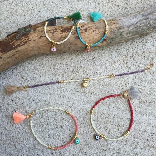 Evil eye bracelet erkek bileklik bohemian boho tassel bracelets for women jewelry gifts branzoletki damskie seed beads bracelet