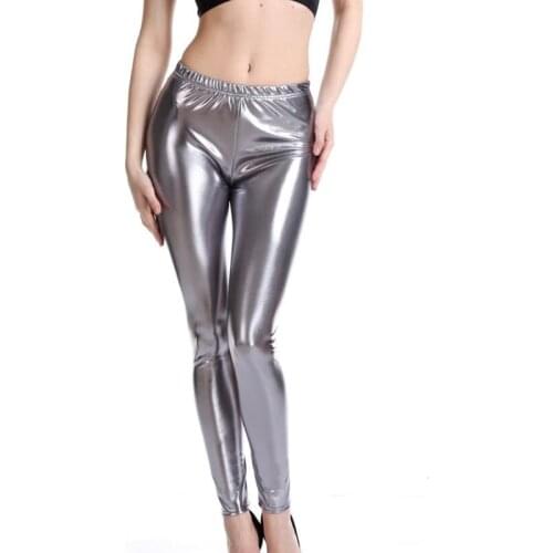 VIIANLES Pencil Pants Shining Trousers Women Shiny Leggings Stretch Fitness Legging