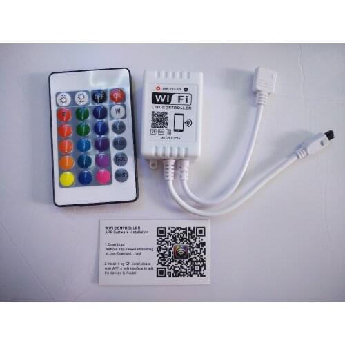 DC12-24V RGB Wifi LED Controller android /IOS+24Key IR Remote control for SMD 5050 3528 LED Strip Light Via Smartphone