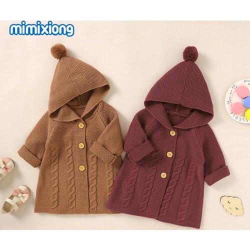 Baby Sweaters Autumn Winter Hooded Long Sleeve Infantil Kids Girls Knitted Jackets & Coats Button Down Toddler Outerwear Clothes