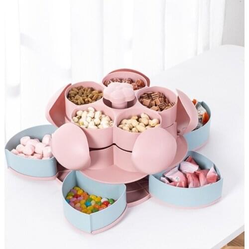 Double Layer Petal Rotating Food Storage Box Double Layer Design Snack Nuts Organizer Case with Lid
