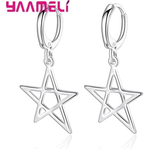 Flexible 925 Silver Leverback Huggie Earring Smooth Metal Star Dangle Drop Piercing Pendientes Womans Fashion Brincos Jewelry