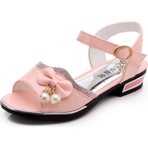 Summer New Girl Sandals Kids Child Fashion Patent Leather Princess Sandals Party Shoe for Girls Big Size 27-37 STQ012