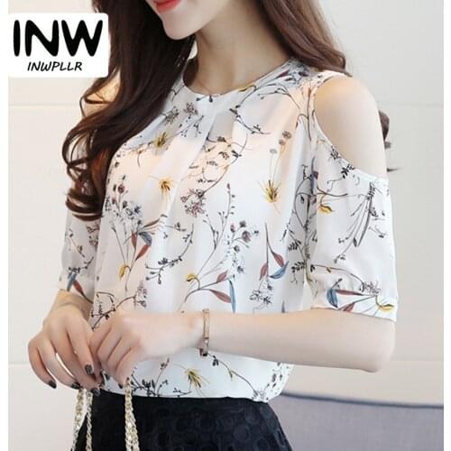 Summer Style 2017 Floral Shirt For Womens Elegant Open Shoulder Blouses Chiffon Print Blusas Women Ete Plus Size Female Tops