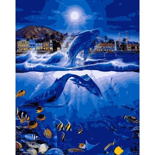MaHuaf-j512 Undersea animal world moonlight Set for coloring by numbers art animal pictures for living room home decor